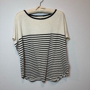 Max Studio Black and Cream Striped Short Sleeve Top